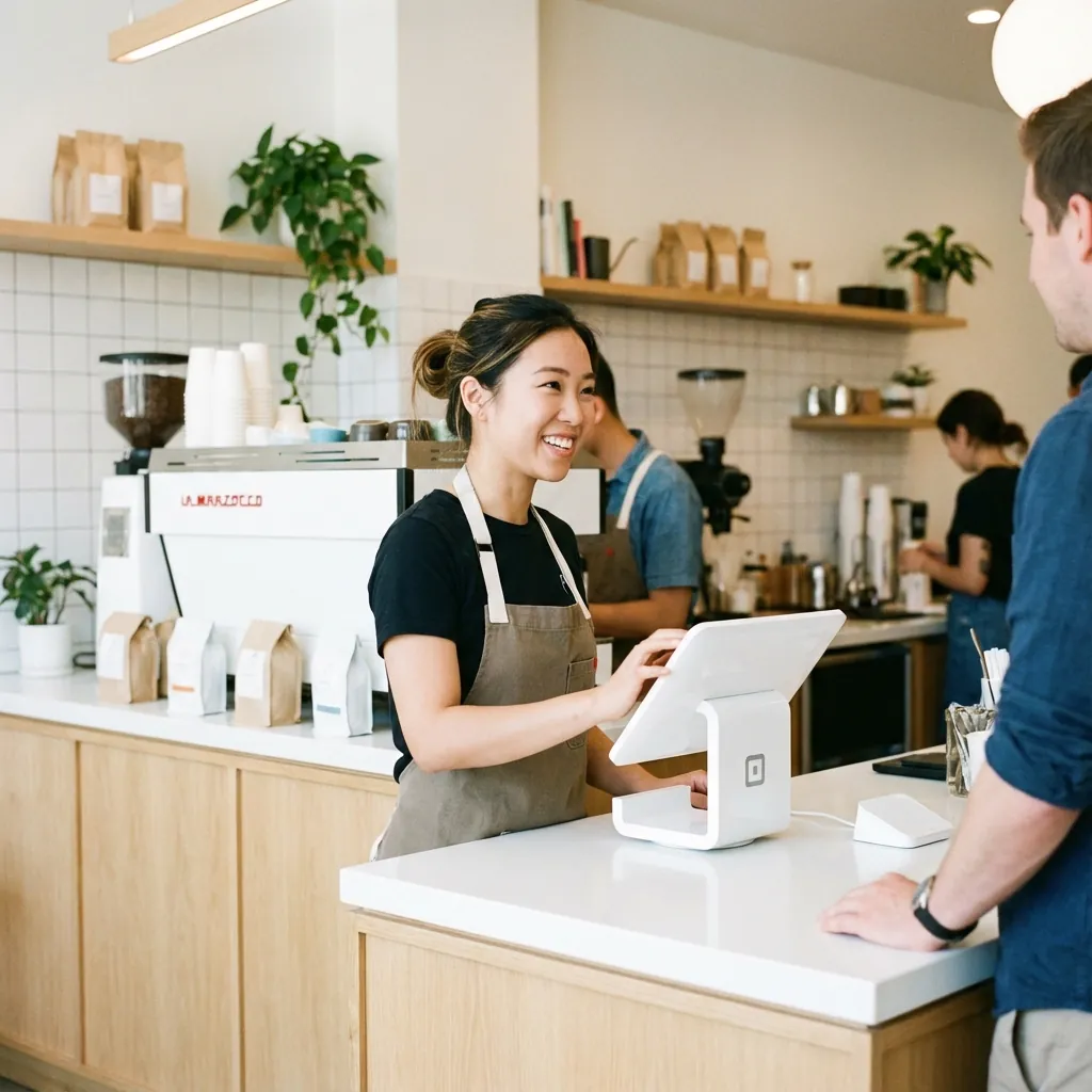 Cafe owner using POS